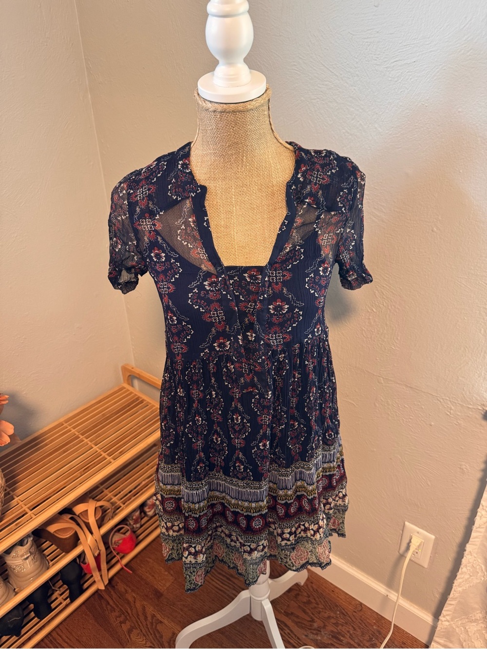 Anthropologie Navy Floral Boho Dress
